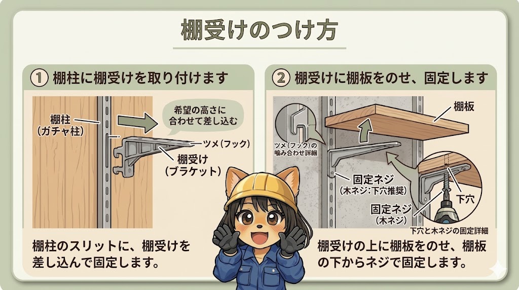 棚受けの付け方です