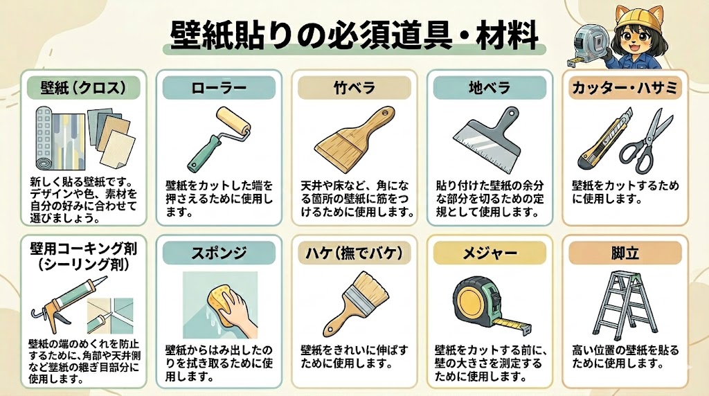 壁張りの必要道具の材料
