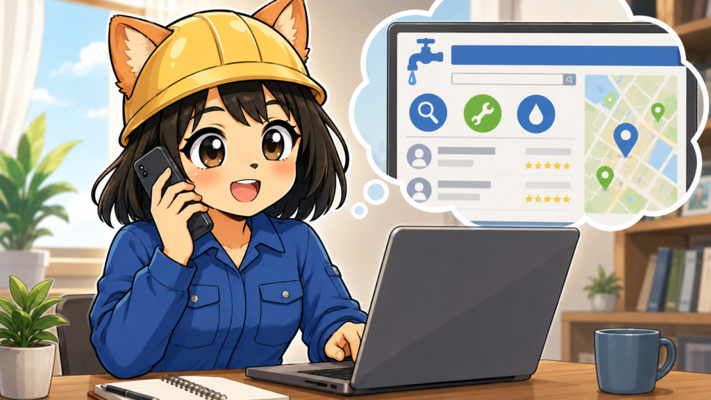 市町村のHPで修理業者を探して電話してる