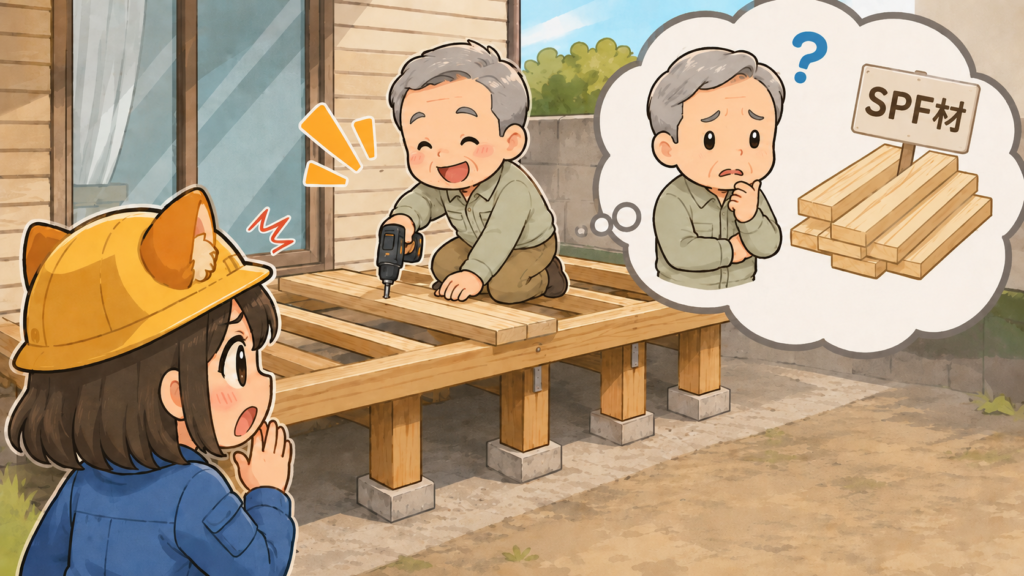 大家さんがウッドデッキを勝手に直していた